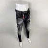 streetwear Fi Men Jeans Retro Black Gray Elastic Skinny Fit Ripped Jeans Men Patched Painted Designer Hip Hop Brand Pants b9up#