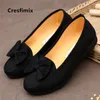 Casual Shoes Cresfimix Women Cute Black Light Weight Lady Bow Tie Comfortable Slip On Flats Female Retro Dance Zapatos E5053