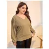 Plus Size Elegante Fi Blouse 6XL 7XL 8XL Vrouwen Lg Bladerdeeg Mouw Sexy V-hals Lente Casual Geribbelde Gebreide Tops t-shirt Vrouwelijke q7AW #