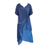 Casual Dresses Ladies 2024 Sundress Fashion V Neck Short Sleeve Solid Color Two Piece Asymmetric Dress Leisure Summer