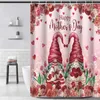 Rideaux de douche Rideau de dortoir Saint Valentin Gnome Love Set avec tissu imperméable 12 crochets pour décorations de salle de bain