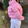 Femmes hiver Lg manches Zipper Puffer Jacket col montant brillant métallique Faux cuir recadrée Puffy bulle manteau matelassé Parkas f32o #