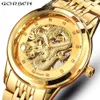 Orologio meccanico in oro scheletro Orologio automatico da uomo in acciaio intagliato drago 3d Orologio da polso meccanico in acciaio cinese di lusso Top Brand Self Wind 2018 Y291O