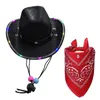 Pies Apparel Pet Cowboy Hat Scalf Zestaw Regulowany Bandana z świąteczną światłami dla imprezowych zabawnych psów