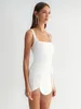 Casual Dresses 2024 Summer Women's White Sexig ärmlös Square Neck Diamond Tassel Chain Bandage Mini Dress Bodycon Celebrity Party