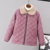 autumn Winter Women's Down Cott Jacket Female Short Coat 2023 New Lmitati Lamb Fur Lapel Thin Light Cott Padded Jacket 5XL 90W3#