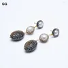 Dangle Earrings G-G Natural White Keshi Pearl Black Golden CZ Pave Oval Nugget Gold Plated Stud Handmade For Women