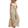 Summer Women Sleeveless Rompers Loose Jumpsuit Casual Backless Overalls Trousers Wide Leg Pants 240322