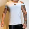 T-shirts pour hommes Tendance Creuse Épaule Slim Chemise Hommes Sexy Bretelles Irrégulières T-shirt À Manches Courtes Été Hommes Vêtements Casual Couleur Pure