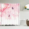 Rideaux de douche Décoration de la maison Rideau de salle de bain Rose Fleur de pêche Style chinois Polyester imperméable avec crochets