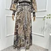 Sukienki zwyczajne jedwabne moda dla kobiet zbiór odzieży 2024 vintage loepard print Diamonds Dressed Long Rękaw Elastyczna talia sukienka midi