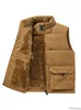 Casual épais gilet hommes solide hiver cargo manches veste homme 2024 Fi Zippper velours côtelé col roulé chaud garçon outwear e70O #