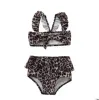 Conjuntos de roupas Moda 2 Pcs Criança Bebê Menina Leopardo Swimwear Sem Mangas Tops Banheira Terno Bikini Outfits Swimsuit Set Drop Delivery K Dhuqo