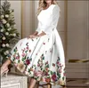 autumn and winter new fr print round neck lg sleeve fi elegant temperament swing A-type lg skirt female dr W4Tg#