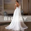 Elegant A-Line Wedding Dres Women 2024 Öppen baksida spets o-hals Satin Pleat Applique Brudklänningar svep Train Vestidos de Noiva 53mi#