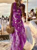 zomer Holle Hoge Taille Zoom Tank Dr Elegant Gold Print Sleevel Lg Dr Sexy Diepe V-hals Off Schouder Boho Party Dr X1C0 #