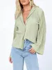 Womens Blouses Shirts Women Casual Blouse Solid Long Sleeve Button Down V Neck Open Front Lapel Shirt Tops Loose Fit Streetwear Drop D Ot5Vw