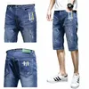 Sommer Mittlere Taille Denim Shorts FI Gerade Jugendliche Vitalität Herrenbekleidung Koreanischer Hintern Lässige Distred Loch Kniehosen A0UE #