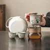 Ensembles de service à thé prix Surprise herbe et bois gris peint à la main Panda voyage Portable en plein air thé boire tasse en céramique sac de rangement