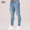 Pantalons Hommes Jeans Skinny Hip Hop Sky Blue Jeans Hommes Stretchy Ripped Slim Fit Denim Détruit Trou Haute Qualité Jean Streetwear d1i9 #