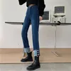 Jeans pour femmes recadrés maigres et capris femmes bleu tuyau taille haute pantalon pour femmes slim fit vêtements 2024 style coréen un pantalon