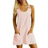 Casual jurken mode gestreepte print voor dames spaghetti mouwloze tank mini dess met zakken losse boho strand zonnejurk