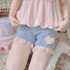 Dolce stampa scozzese rosa blu donna kawaii pantaloncini gamba larga preppy giapponese vita alta studente coreano chic pantaloni corti casual 240327