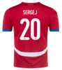 2024 Sérvia Futebol Jersey 2025 Euro Cup Milivojevic Mitrovic Tadic Sergej 24 25 Home Red Away Branco Camisas de Futebol Adulto Kit Infantil