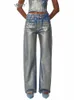 Twotwinstyle Colorblock bolsillos empalmados Jeans para mujeres de cintura alta Patchwork Butt Vintage Chic Jean Mujer Fi ropa nueva 35Hr #