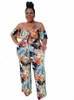 cm.yaya Donna Plus Size Tuta Stampa floreale Manica corta Sl Collo Tute larghe Fi One Piece Tuta Summer Outfit L4yW #