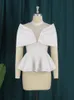 elegant White Blouse Plus Size 4XL Cap Sleeve High Neck Tulle Patchwork Slim Fit Peplum Women Tops for Cocktail Event Party x043#