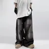 Amerikansk stil överdimensionerad fickan retro baggy jeans män y2k hip hop punk wide ben raka overalls svart denim pants streetwear 240318