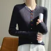 Suéter de lana merino 100% para mujer Cuello redondo Hebillas coloridas Slim Fit Cardigan Otoño Invierno Chaqueta cálida Casual Punto básico Top l0jo #