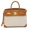 2024 new top layer lychee grain cowhide with linen canvas bag genuine leather handbag crossbody Bags