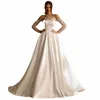 Smileven Satin Lace Wedding Dres a Line LG Sleeve Bude Sheer Bride Dr 2ピースVestido de Novia High Neck Wedding Gowns F7Z3＃