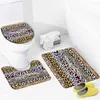 Tappetini da bagno Set di tappetini con stampa leopardata alla moda Marrone Nero Bianco Motivo a strisce Tappeto moderno per la casa Arredamento per il bagno Tappeto antiscivolo Copriwater