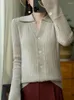 Malhas femininas lã merino cardigan moda manga longa gola polo cor pura camisola feminina topos primavera outono quente malhas