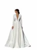 elegante raso pavimento-lunghezza Prom Dr 2024 grazioso abito da sposa con maniche Lg sexy scollo a V una linea abito da sposa abiti da sposa u28O #