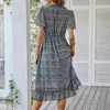 Casual Dresses Msfilia Sexy V-Ausschnitt Blumenkleid Damen Schmetterlingsärmel Hohe Taille Druck für Frauen Sommer Chiffon 2024