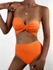 Women's Swimwear Cikini-Two-Piece Monochromatic Swimsuit For Women Sexy Lace Up Bikini Set Multiple Wearing Methods Hanging Neck