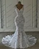 Haute qualité broderie dentelle mariée Dres Image réelle col en V sirène mariage Dr avec train classique Appliques robes de mariée h18h #