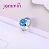 Klusterringar Jammin Blue Opal Hollow Ring Stamp 925 Sterling Silver Color Rhinestone Jewelry for Women Gifts