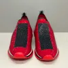 Mens Designer Crystal Sneakers مرنة الشبكات أحذية رياضية راينستون تزين المرأة أحذية رياضية بريق أسود أبيض حمراء أحذية عارضة مع صندوق NO442