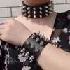 Hängsmycken punk halsband krage svart pu armband läder choker bar goth handgjorda nitar armband kan justeras smycken