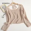 Womens Sweaters Wdmsna Y V-Neck Halter Lace Up Sweater Long Sleeve Knitted 2023 Autumn Slim Sueter Mujer Crop Top Women Drop Delivery Otr0C