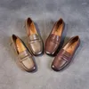 Chaussures décontractées mocassins femmes appartements en cuir marron dames à la main filles talons bas véritable paresseux sans lacet printemps