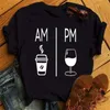 New Rose Gold Wine Glasses Camisetas Mulheres de manga curta Camiseta Wine Glass Engraçado Camisetas 90s Ulzzang Feminino Preto Tops Tees 30dD #