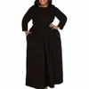 4xl 5xl Dres Dres Plus Women Black LG Sleeve Maxi Dr Autumn Winter Urban Gypsy Fi Dres Ropa Mujer Big Size 3xl 22EF##