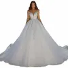 Liyuke elegante sedoso organza una línea de vestidos de novia rebordear perlas apliques mangas completas illusi cuello vestidos de novia e7aH #