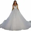 Liyuke Élégant Soyeux Organza A-ligne De Mariage Dres Perles Perles Appliques Manches Longues Illusi Cou Robes De Mariée e7aH #